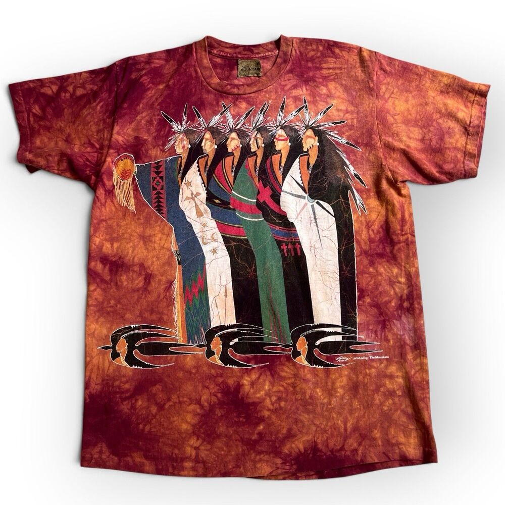 The Mountain Meeting Of The Clan T-Shirt XL Native Warriors Tie Dye VTG 90s USA